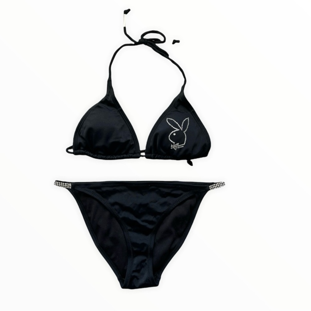 Vintage Y2K 2000s Bedazzled Bling Throwback Playboy Logo Rhinestone Bikini